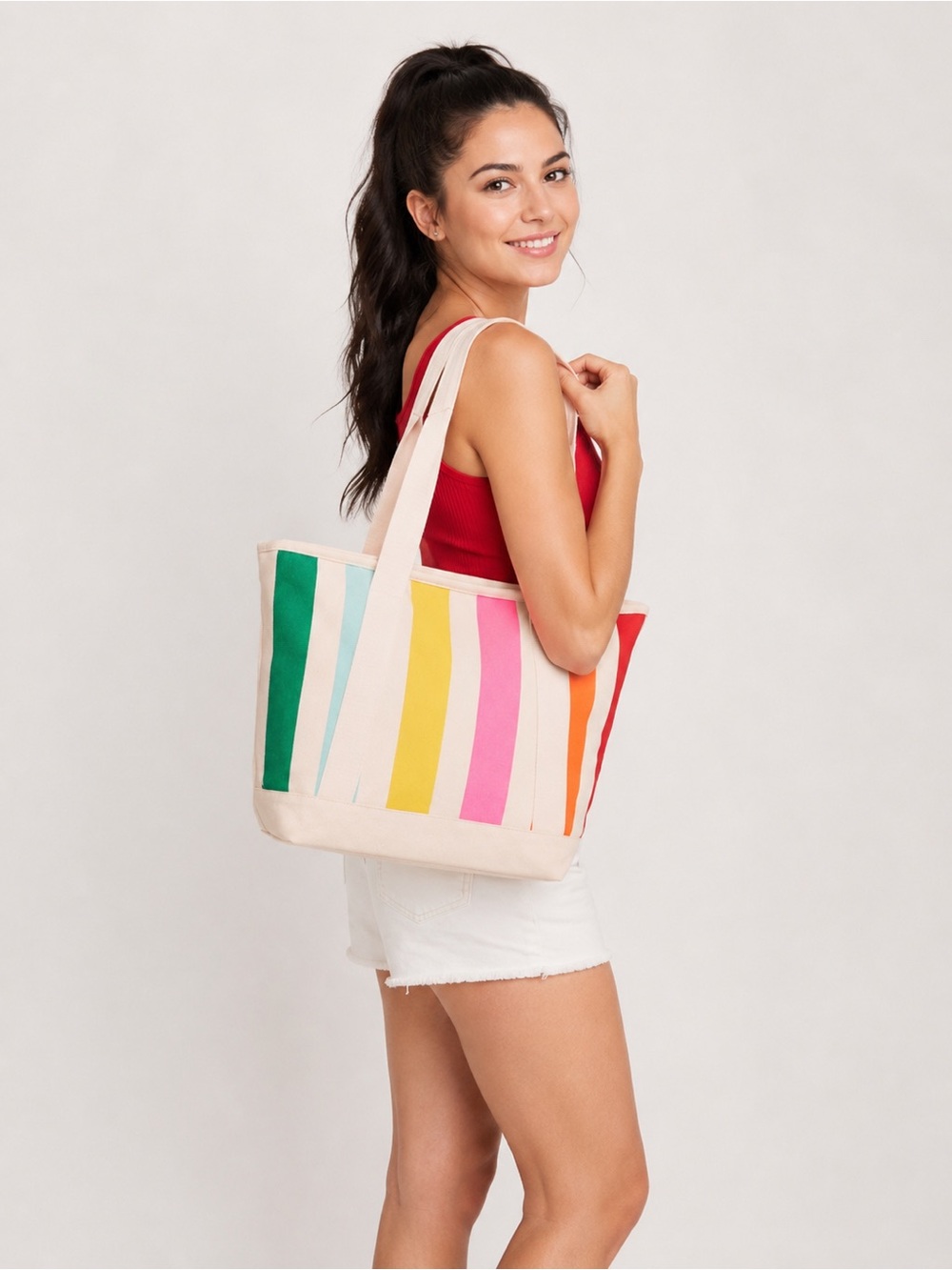 Nwt Old Navy Multi Stripe Graphic Large Canvas Tote Beach Bag